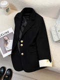 Women Office Wear Casual Blazer Chic Vintage Notched Collar Long Sleeve Outerwear Loose High Street Single Breasted Jackets