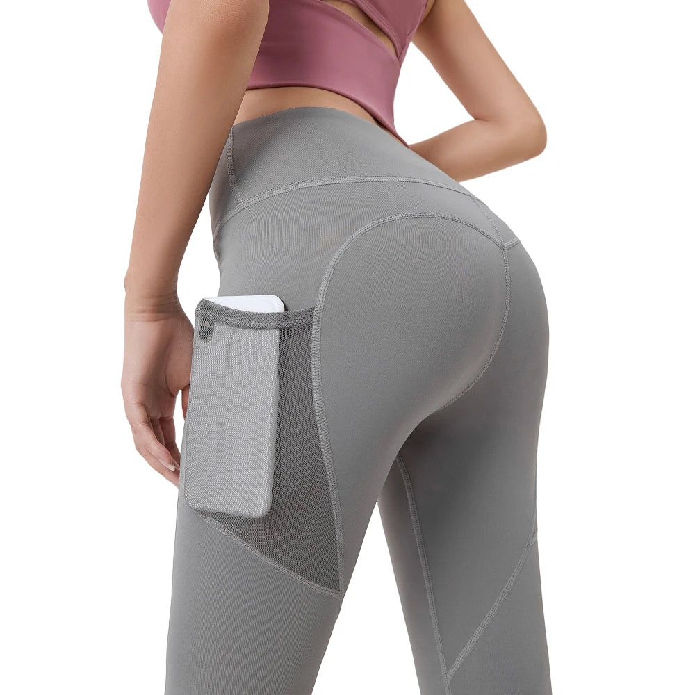 Seamless yoga leggings by FREES COPES for women with high waist design, 82.5% polyester and 17.5% elastane, featuring a side pocket and a butt-lifting effect, ideal for gym activities and cycling.