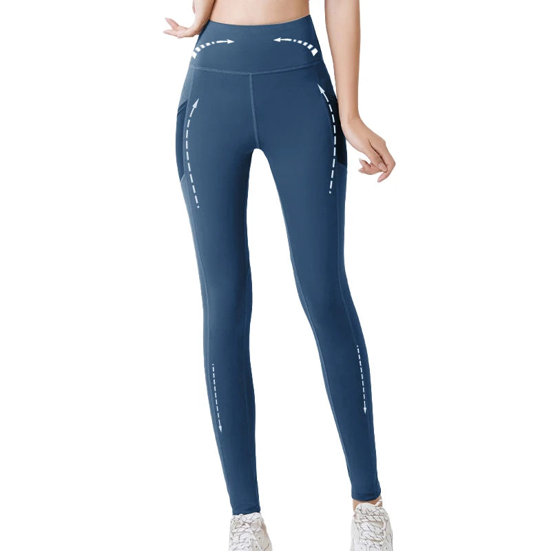 Seamless yoga leggings by FREES COPES for women with high waist design, 82.5% polyester and 17.5% elastane, featuring a side pocket and a butt-lifting effect, ideal for gym activities and cycling.