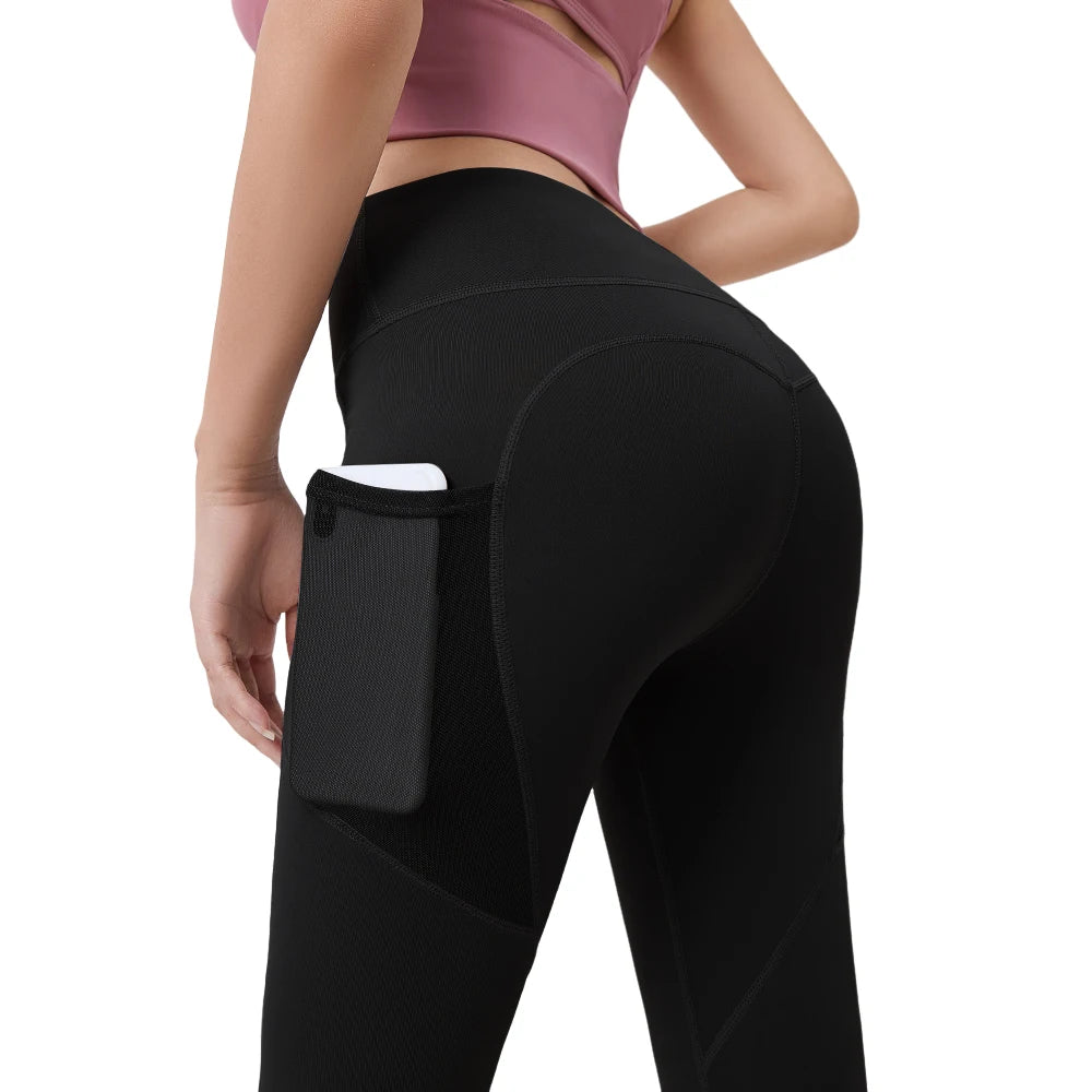 Seamless yoga leggings by FREES COPES for women with high waist design, 82.5% polyester and 17.5% elastane, featuring a side pocket and a butt-lifting effect, ideal for gym activities and cycling.