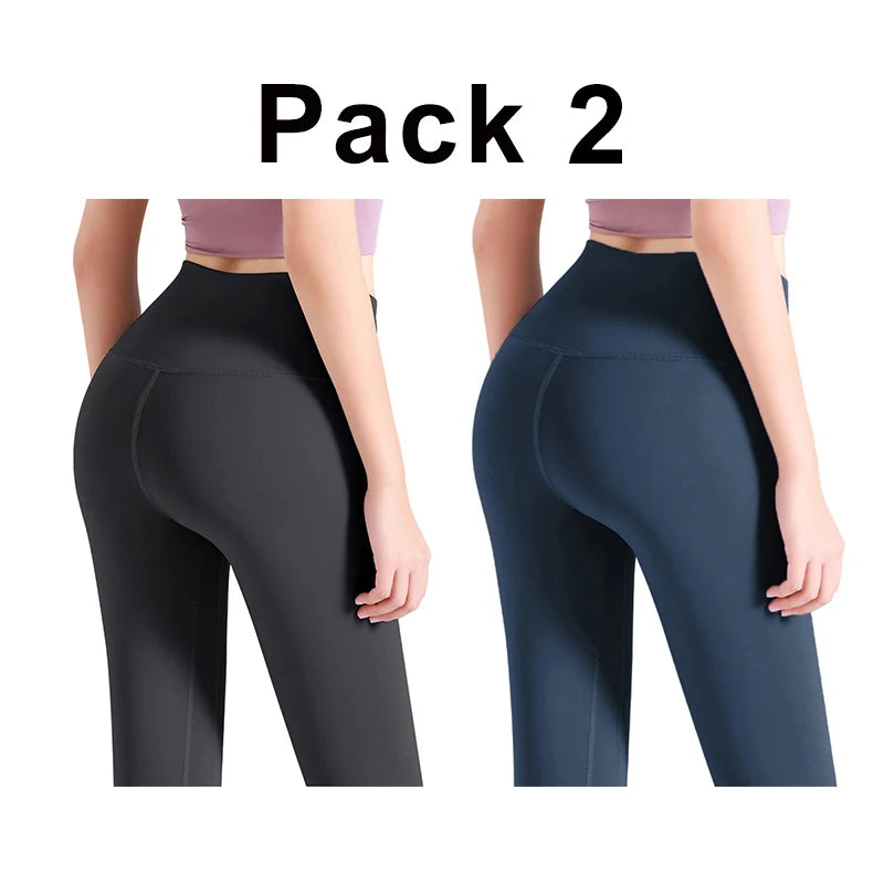 FREES COPES Women's Sports Clothing - 2 Pack Seamless Yoga Leggings in Black and Blue, made of elastane for spring/summer, ideal for yoga and stretch activities, featuring a high waist and soft fabric for ultimate comfort.