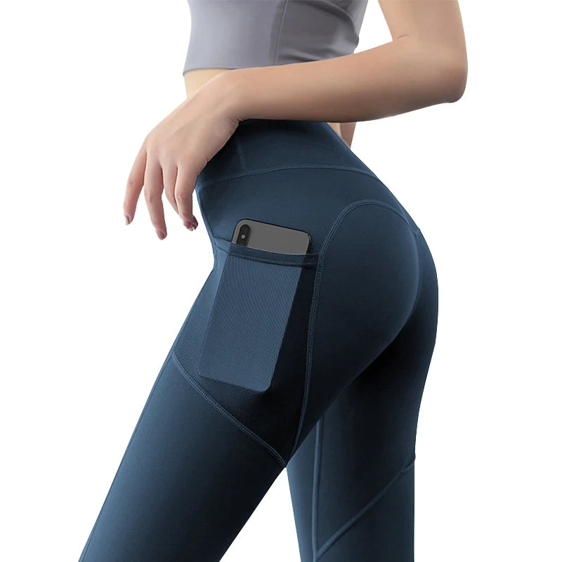 Seamless yoga leggings by FREES COPES for women with high waist design, 82.5% polyester and 17.5% elastane, featuring a side pocket and a butt-lifting effect, ideal for gym activities and cycling.