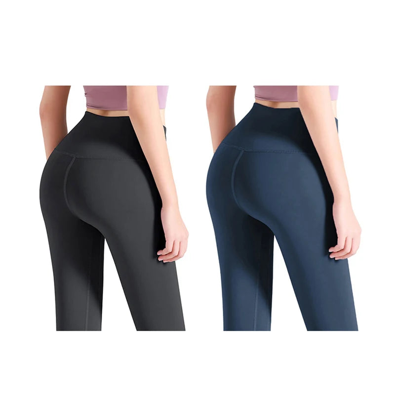 FREES COPES Women's Sports Clothing - 2 Pack Seamless Yoga Leggings in Black and Blue, made of elastane for spring/summer, ideal for yoga and stretch activities, featuring a high waist and soft fabric for ultimate comfort.