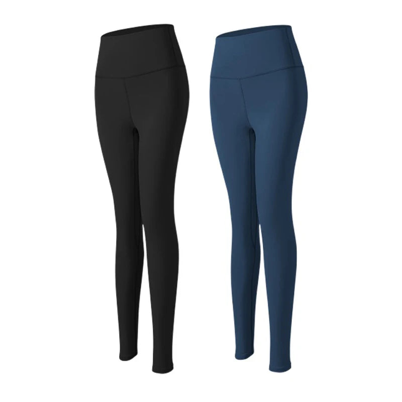 FREES COPES Women's Sports Clothing - 2 Pack Seamless Yoga Leggings in Black and Blue, made of elastane for spring/summer, ideal for yoga and stretch activities, featuring a high waist and soft fabric for ultimate comfort.