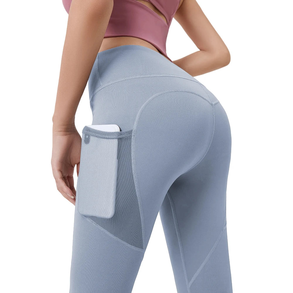 Seamless yoga leggings by FREES COPES for women with high waist design, 82.5% polyester and 17.5% elastane, featuring a side pocket and a butt-lifting effect, ideal for gym activities and cycling.