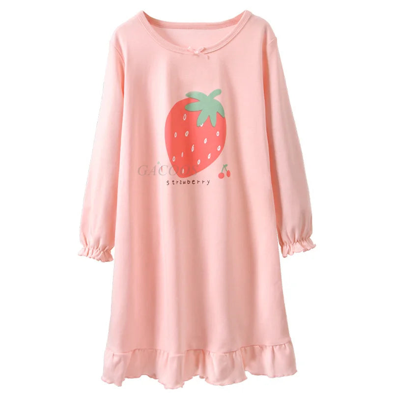 Cotton Toddler Girls Princess Night Dress Long Sleeve Children's Nightgowns Teens Nightdress New Spring Kids Pyjamas Sleepwear