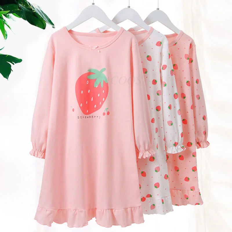 Cotton Toddler Girls Princess Night Dress Long Sleeve Children's Nightgowns Teens Nightdress New Spring Kids Pyjamas Sleepwear