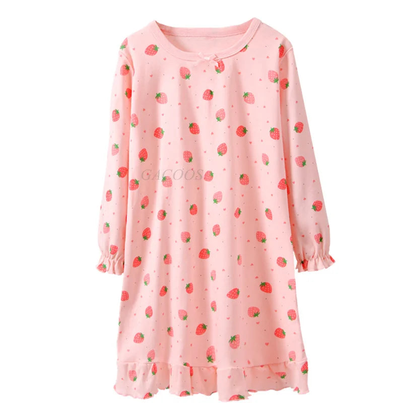 Cotton Toddler Girls Princess Night Dress Long Sleeve Children's Nightgowns Teens Nightdress New Spring Kids Pyjamas Sleepwear