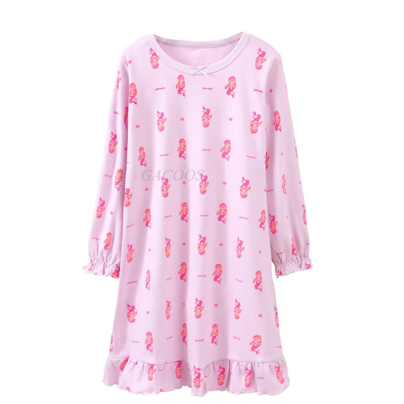Cotton Toddler Girls Princess Night Dress Long Sleeve Children's Nightgowns Teens Nightdress New Spring Kids Pyjamas Sleepwear