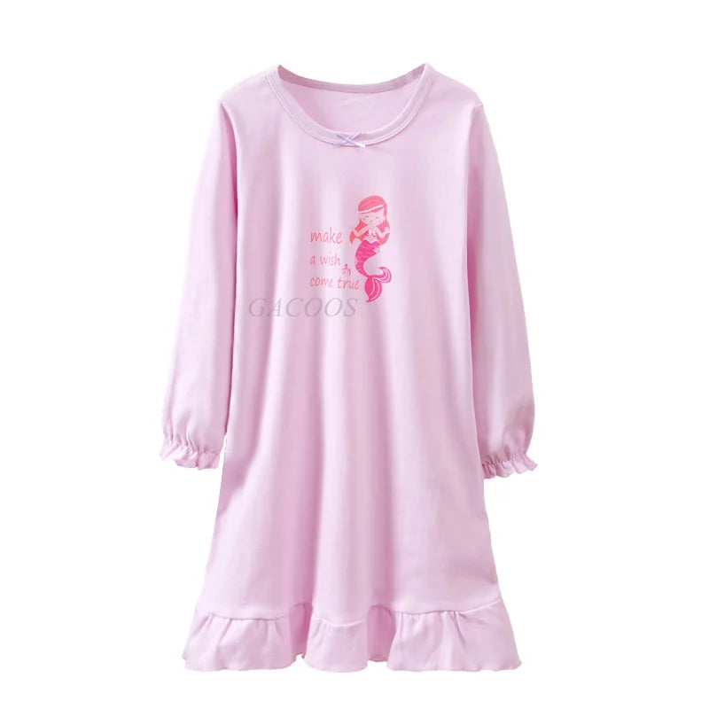 Cotton Toddler Girls Princess Night Dress Long Sleeve Children's Nightgowns Teens Nightdress New Spring Kids Pyjamas Sleepwear