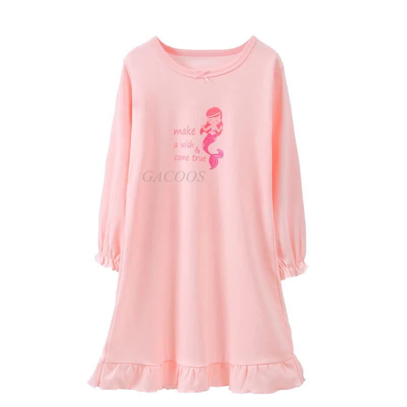 Cotton Toddler Girls Princess Night Dress Long Sleeve Children's Nightgowns Teens Nightdress New Spring Kids Pyjamas Sleepwear