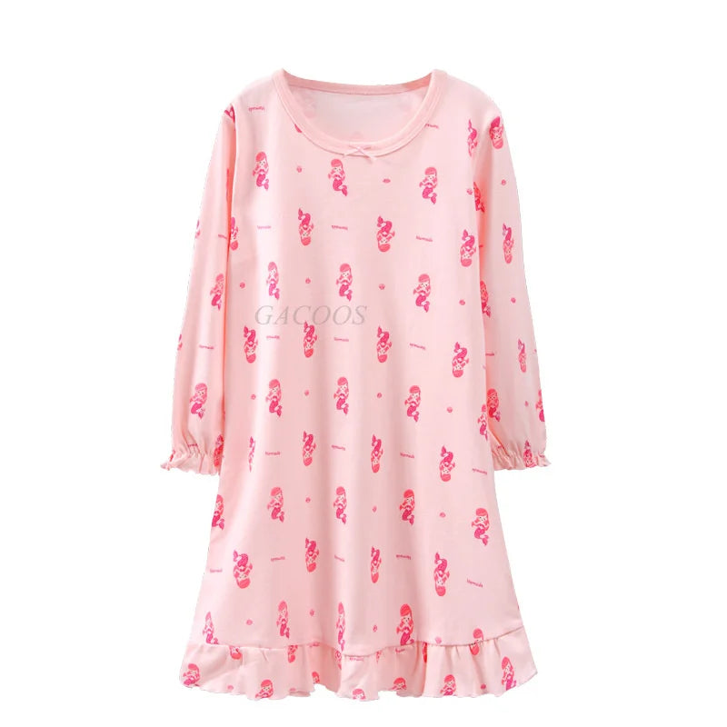 Cotton Toddler Girls Princess Night Dress Long Sleeve Children's Nightgowns Teens Nightdress New Spring Kids Pyjamas Sleepwear