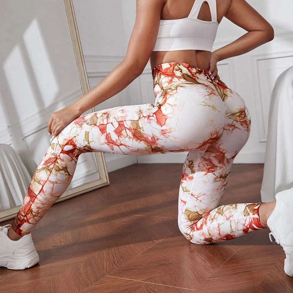 Gutashye Tie Dye Sport Leggings Women Gym Yoga Seamless Pants Sportswear Clothes Stretchy Hip Fitness Legging Activewear