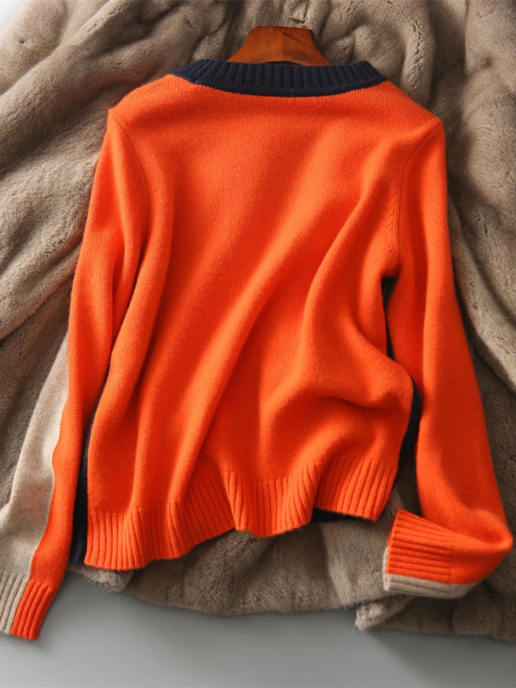 Sueter Mujer 2022 Autumn Winter Pullover Sweater Women Contrast Color Top Long Sleeve Sweaters Womens Clothing Ladies Knit Tops