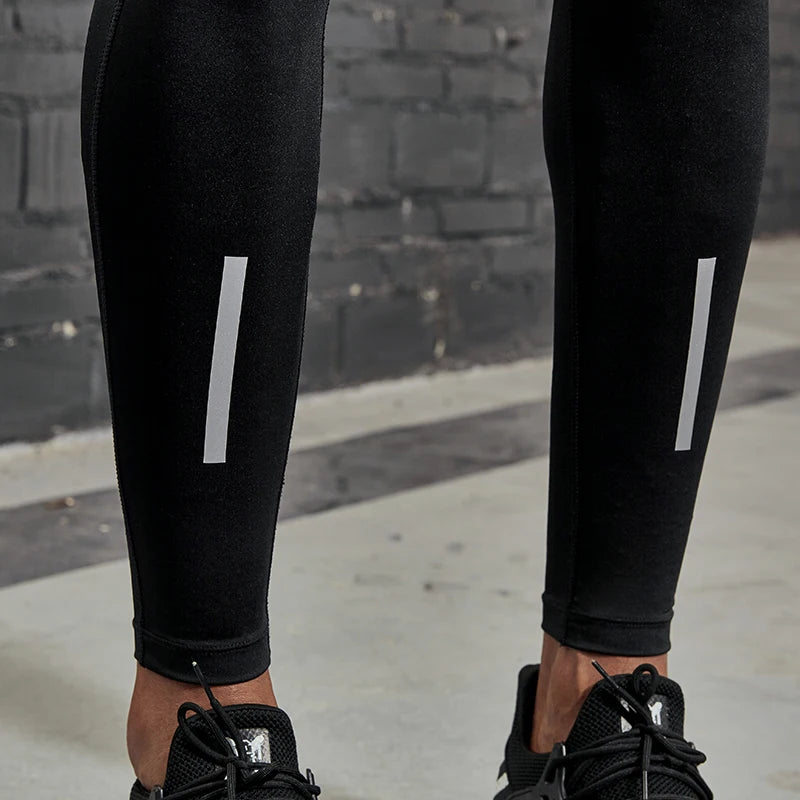 VANSYDICAL Compression Pants Men Running Tights with Reflective Striped Basketball Legging Workout Elastic Waist Trousers Men