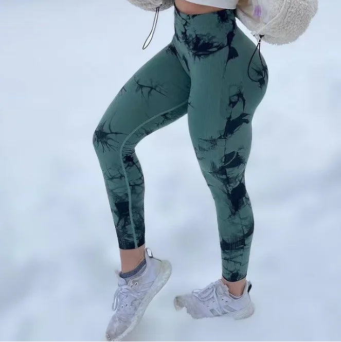 Women Tie Dye Leggings Gym Fitness Athletic Workout Elastic Leggins Butt Lifting Yoga Pants Tie-dye Sports Training Tights
