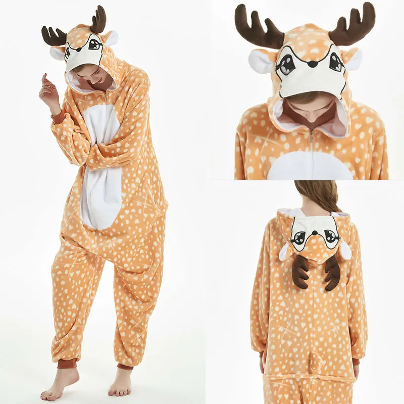 Adults Animal Onesies Unicorn Pajamas Couple Sleepwear Women Men Winter Unisex Kigurumi Costumes Cartoon Flannel Rabbit Pajamas