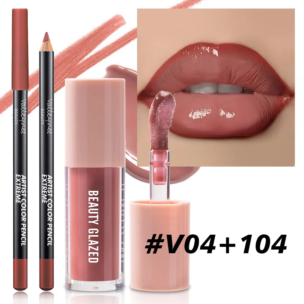 2pcs/Set Velvet Texture Lip Combo,Matte Effect,Long-lasting Waterproof,Brown Colors,Create a Moisturizing and Natural Lip Makeup