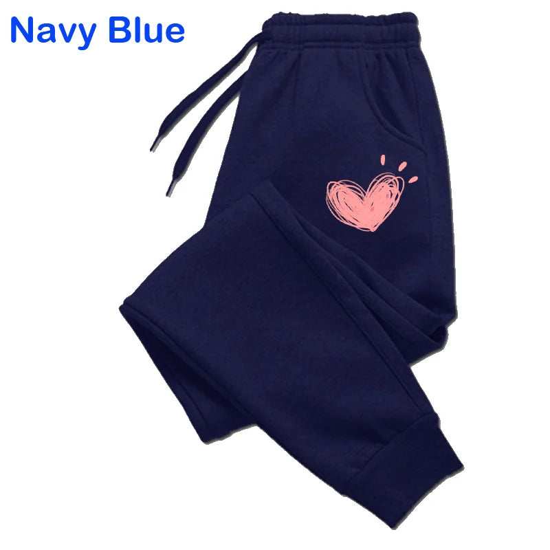 Women Cute Heart Printed Sweatpants Autumn Winter Cotton Long Pants Jogger Trousers Casual Sports Fitness Women Sweat Pants
