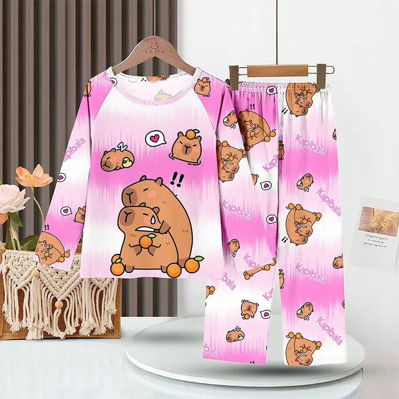 Girls Capybara Pajamas Set Full Sleeve Children Sleepwear Kids Pyjamas Suits for Teenager Boys Pijama Capibara Home Wear Clothes