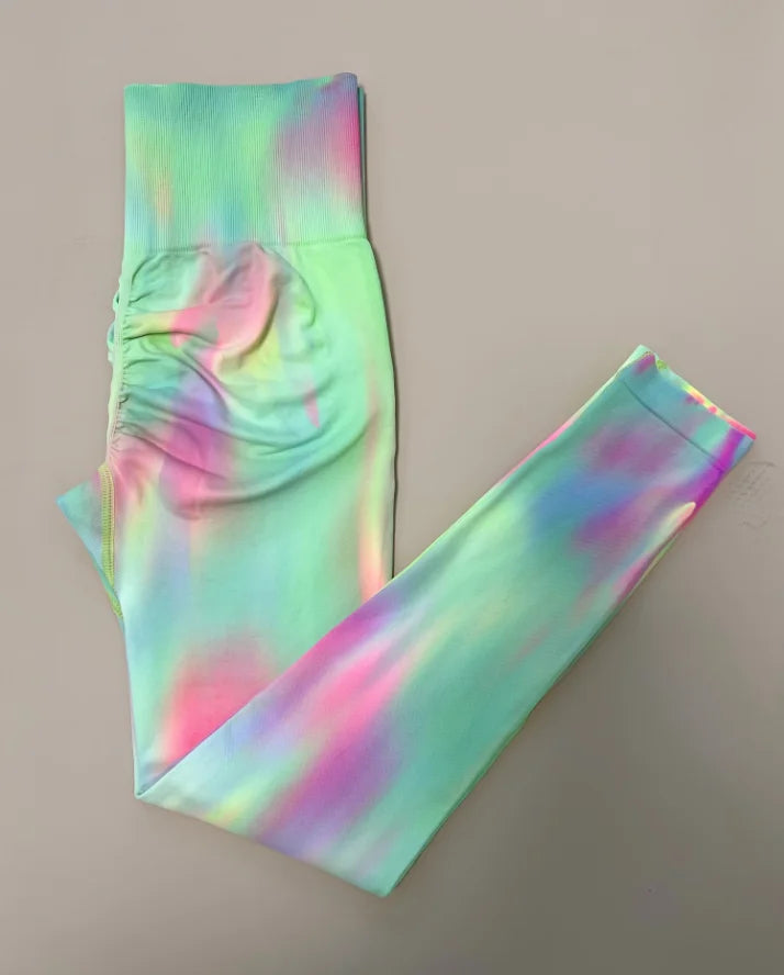 Women Tie Dye Seamless Leggings Scrunch Fitness High Waist Athletic Yoga Pants Soft Nylon Workout Elastic Gym Training Leggins