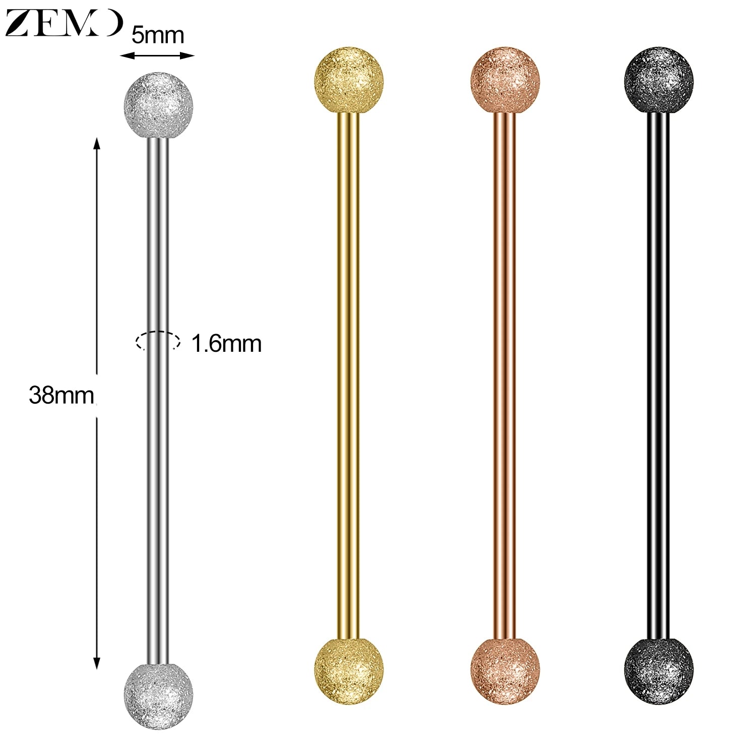 ZEMO 1 Piece 14G Stainless Steel Long Industrial Piercing Women Men 38MM Stud Earrings Barbell Taper Arrow Conch Helix Piercings