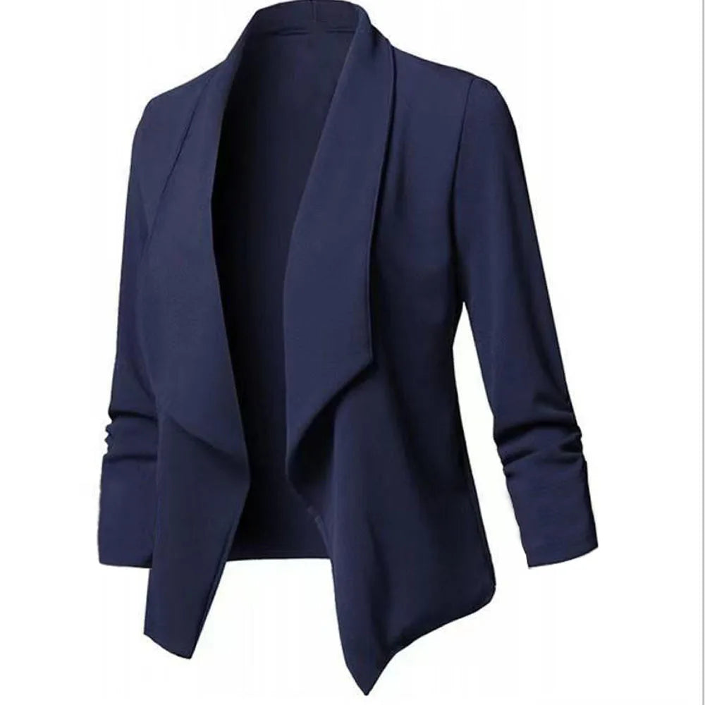 Women OL Blazers Oversized S-5XL Female Notched Long Sleeve Pleated Slim Business Workwear Cardigan Blazers Coats ZC545