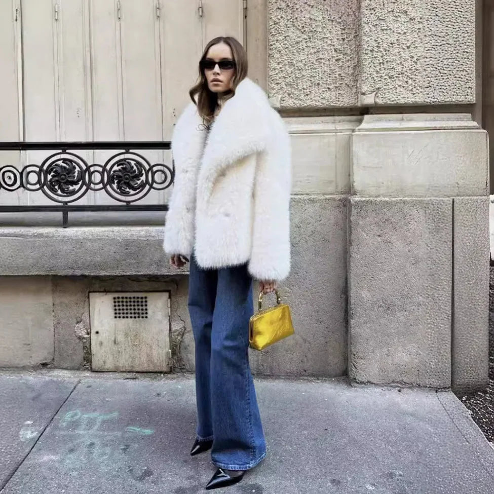 luxury designer fur coat women  abrigo peludo mujer casaco feminino de inverno  casaco de pele artificial white Fox fur coat