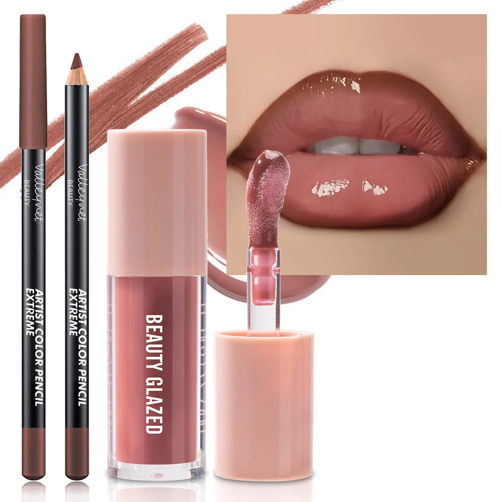 2pcs/Set Velvet Texture Lip Combo,Matte Effect,Long-lasting Waterproof,Brown Colors,Create a Moisturizing and Natural Lip Makeup