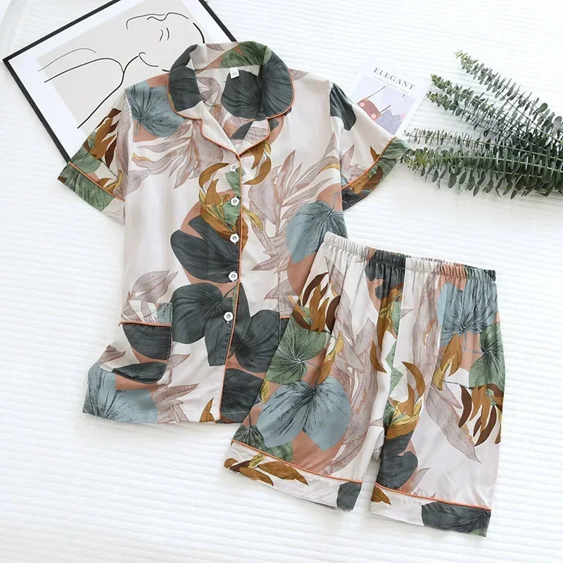 Women's Pajamas Set Short-sleeved Shorts Home Pijima Loose Two-piece Suit for Home Sleepwear Printed Plus Size Female Pijima