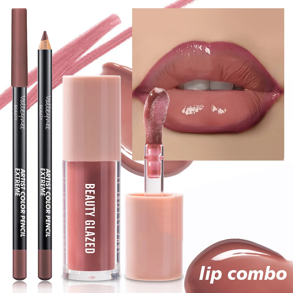 2pcs/Set Velvet Texture Lip Combo,Matte Effect,Long-lasting Waterproof,Brown Colors,Create a Moisturizing and Natural Lip Makeup