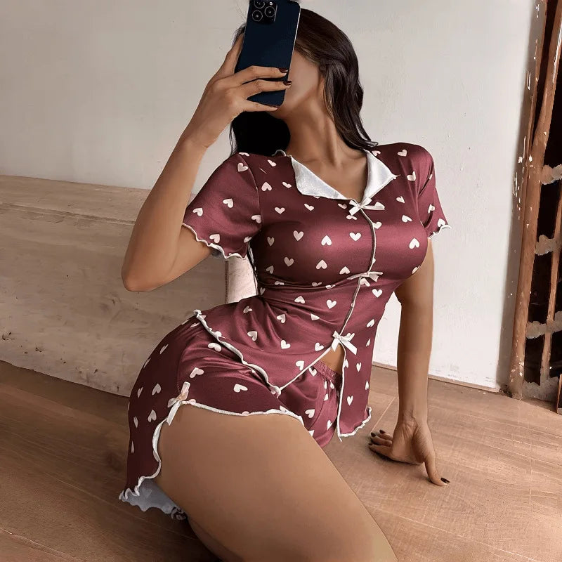 Pyjama Femmes Sexy Short Sleeve Sleepwear Pajama Women Pajamas Sleepwear for Sleeping Women's Pajamas With Trousers Sets Woman