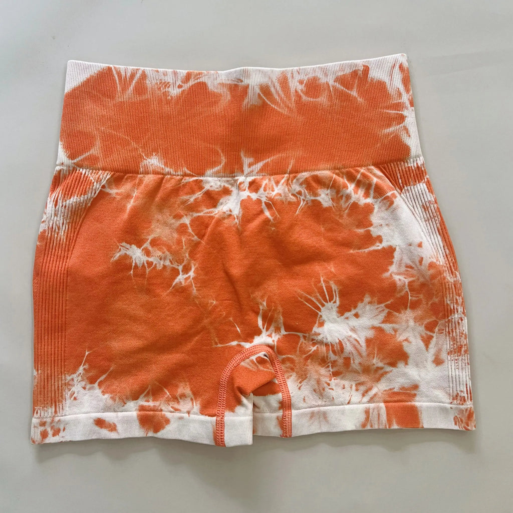 Women Tie Dye Leggings Shorts Gym Workout Scrunch Yoga Pants High Waist Sportswear Orange