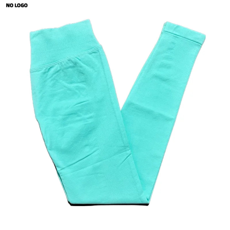 No Logo Woman Sports Leggings Seamless Yoga Long Pants Low Ribbed Band Fitness Sportswear Gym Exercise Tights Workout Leggings