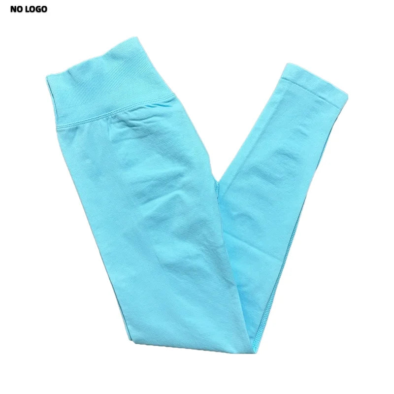 No Logo Woman Sports Leggings Seamless Yoga Long Pants Low Ribbed Band Fitness Sportswear Gym Exercise Tights Workout Leggings