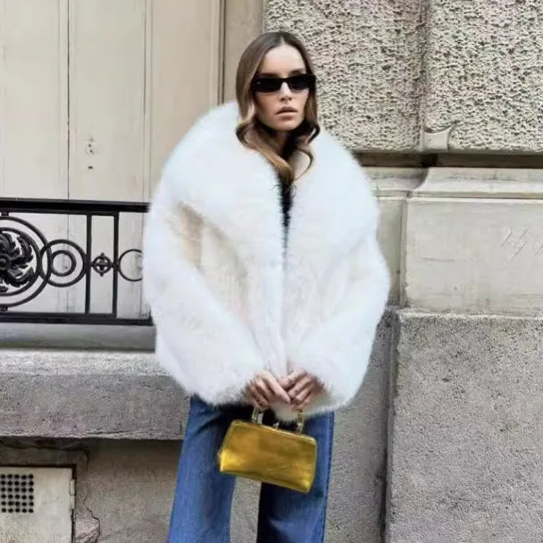luxury designer fur coat women  abrigo peludo mujer casaco feminino de inverno  casaco de pele artificial white Fox fur coat