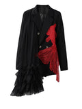 [EAM] Women Black Mesh Irregular Fish Spliced Big Size Blazer New Lapel Long Sleeve Jacket Fashion Spring Autumn 2026 CPG2902