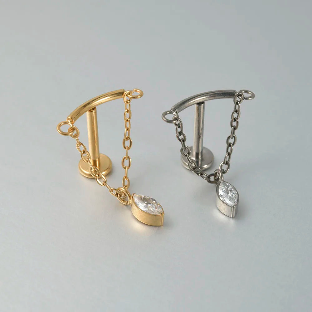 Dreamlee G23 Solid Titanium Chain Dangling Rook Helix Stud Inner Screw Flat Back Tragus Cartilage Earring Lobe Labret Piercing