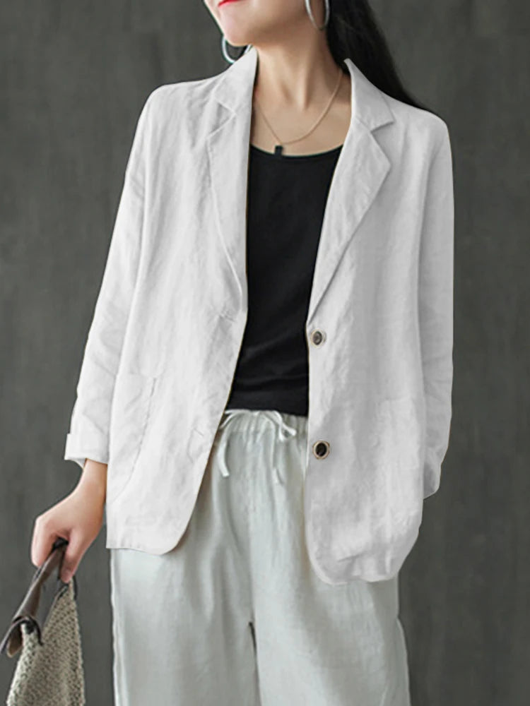 Elegant Solid Blazer Women Autumn Overcoats ZANZEA 2023 Casual Long Sleeve Single Button Coats Female Lapel Outwears Oversized
