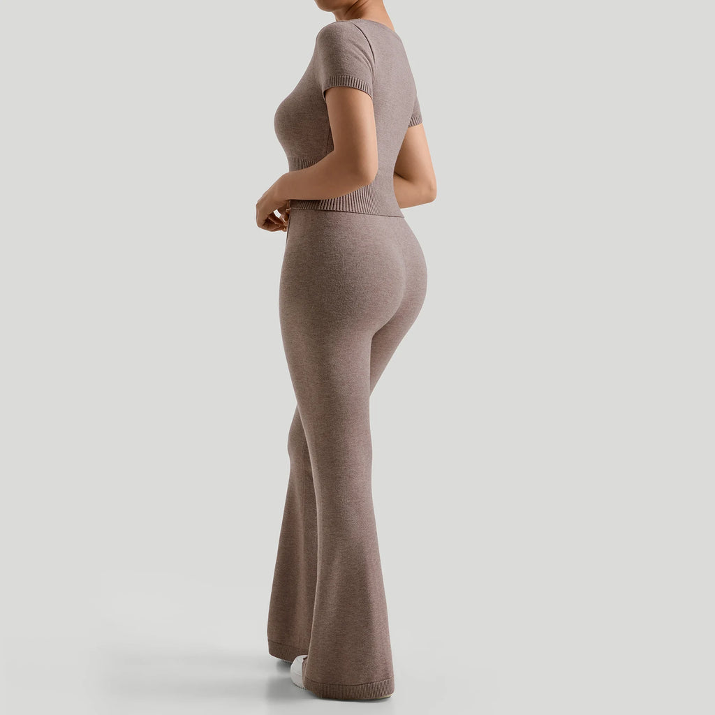 Women Ribbed Casual Long Pants Suits High-Waisted Hip-Lifting Exercise Suit Shockproof Top Fitness Clothes Yoga Suits Female