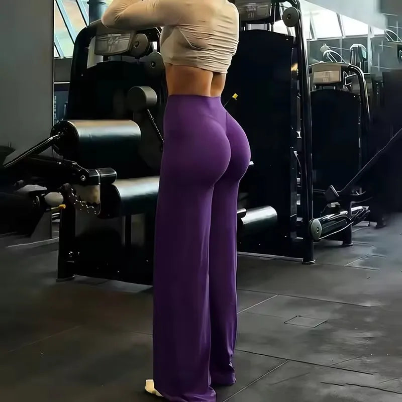 Women's Sport Straight-Leg Pants Solid Color Naked Feel Pilates Running GYM Leggings High Waisted Hip Lifting Sports Yoga Pants