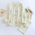 2026 New Spring and Autumn Women's Pajama Set 100% Cotton Crepe Printed Long Sleeve Pants Two Piece Home Suit Set Sleepwear