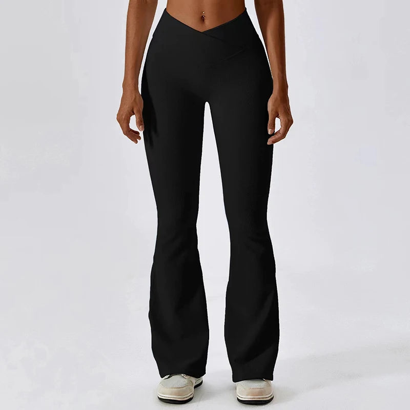 High Waisted Cross Slightly Flared Leg Length Slimming and Hip Lifting Sports Wide Leg Flared Pants
