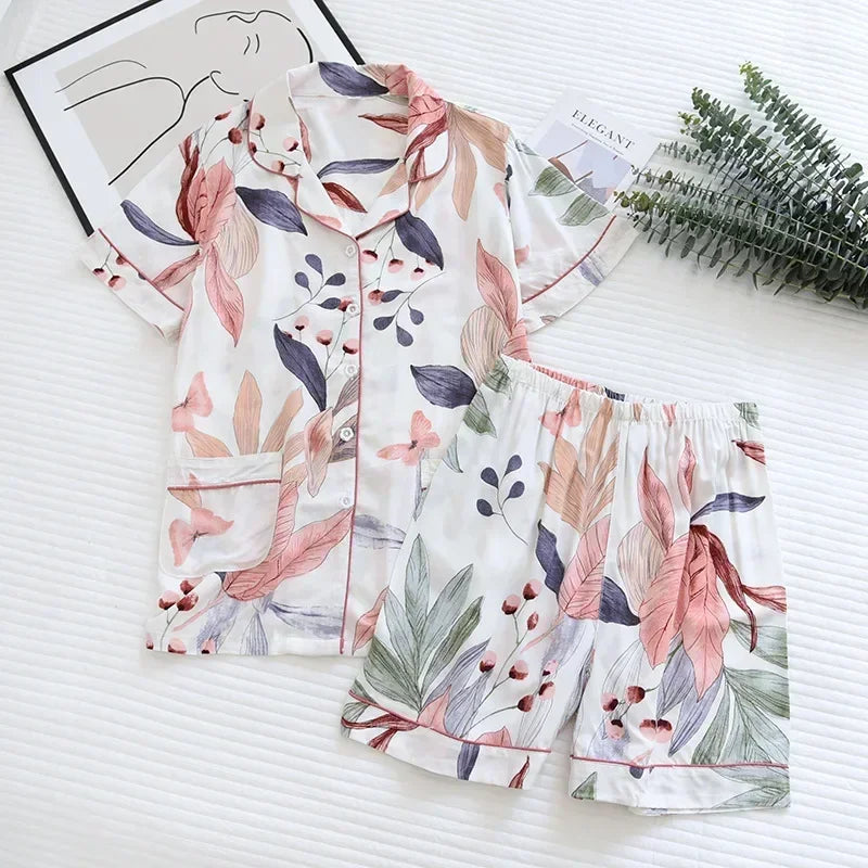 Women's Pajamas Set Short-sleeved Shorts Home Pijima Loose Two-piece Suit for Home Sleepwear Printed Plus Size Female Pijima