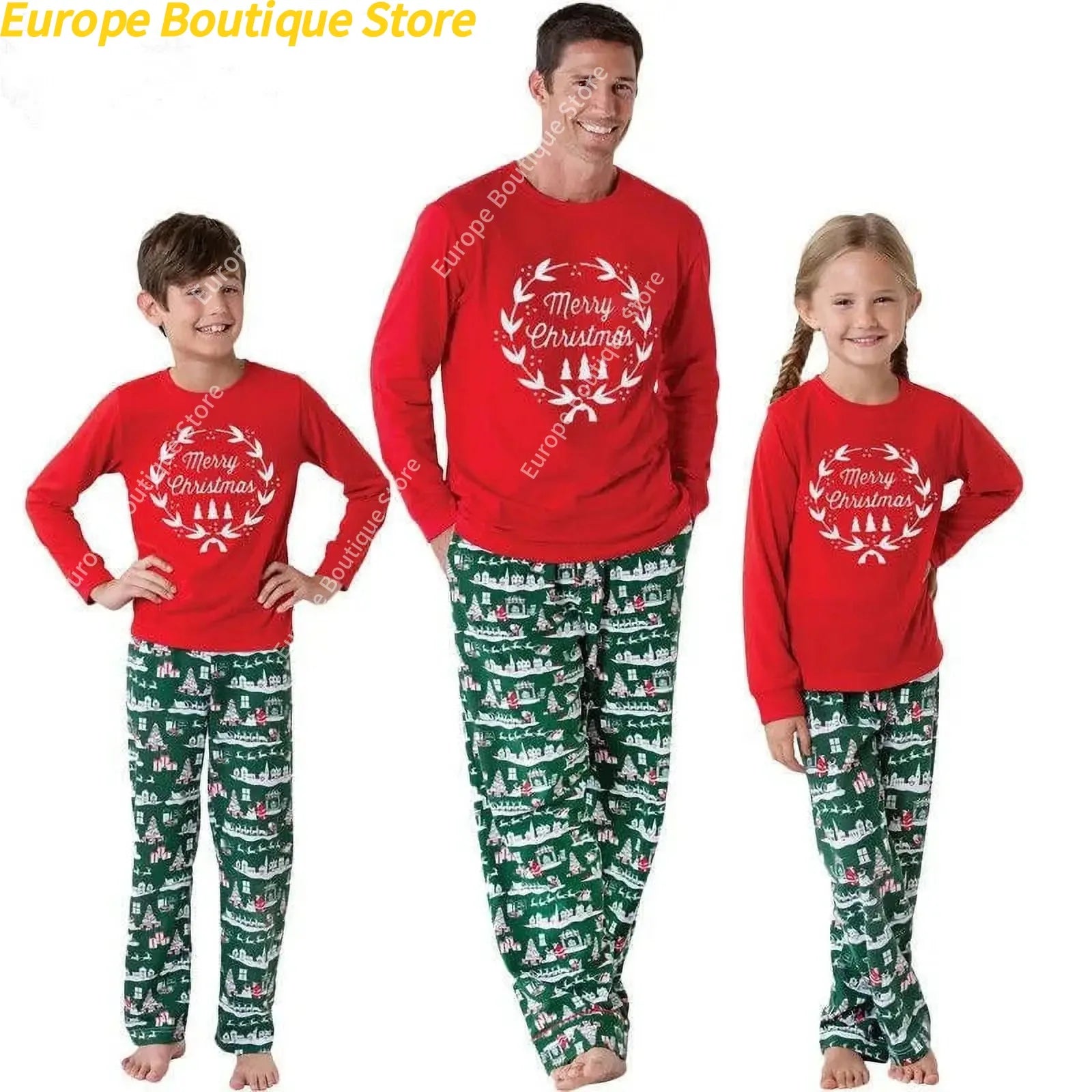 Mom Dad Kids Christmas Print Pajamas Set 2 Piece Pyjama Xmas Family Look Sleepwear Xmas Family Matching Outfits Pjs Loungewear
