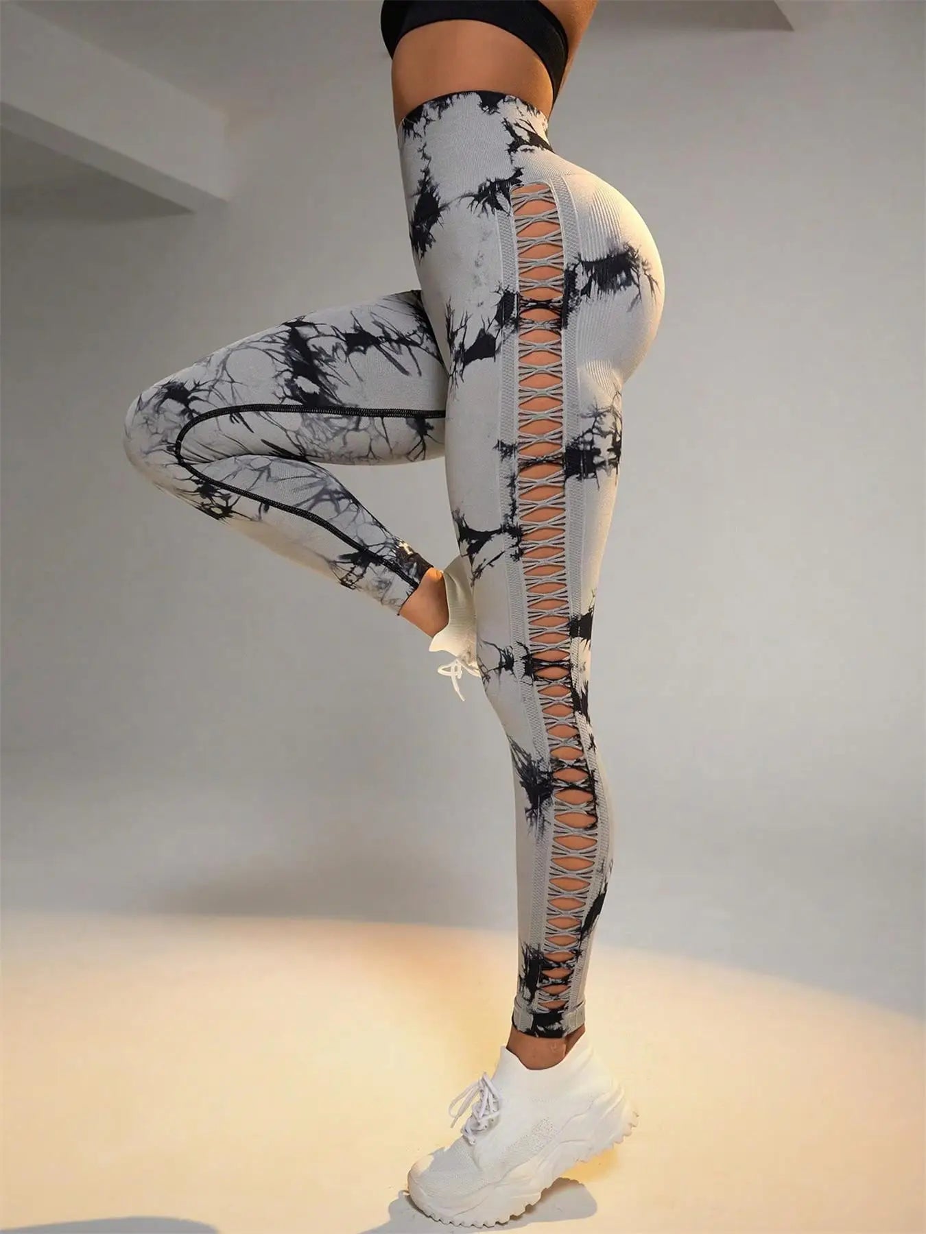 Tie Dye High Waist Leggings Women Scrunch Butt Lifting Yoga Pants Seamless Workout Leggings For Women Side Mesh Gym Leggings