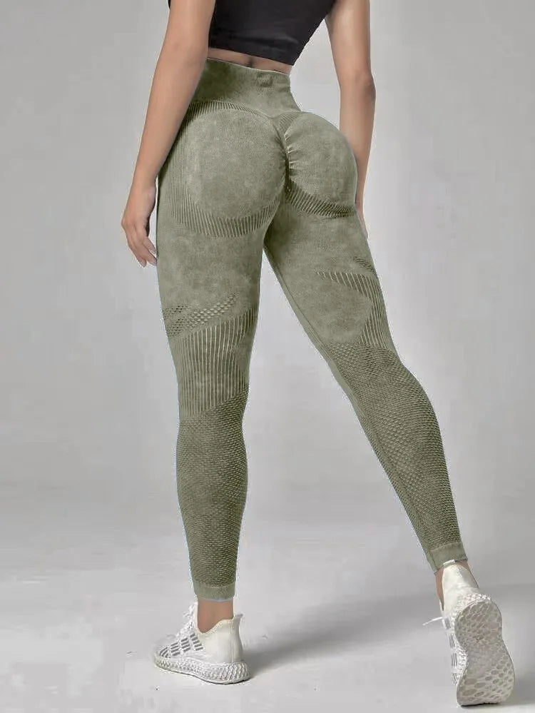 Women Leggings Washing Yoga Pants Push Up Fitness Leggings Hip Lift High Waist Scrunch Tights Seamless Pants