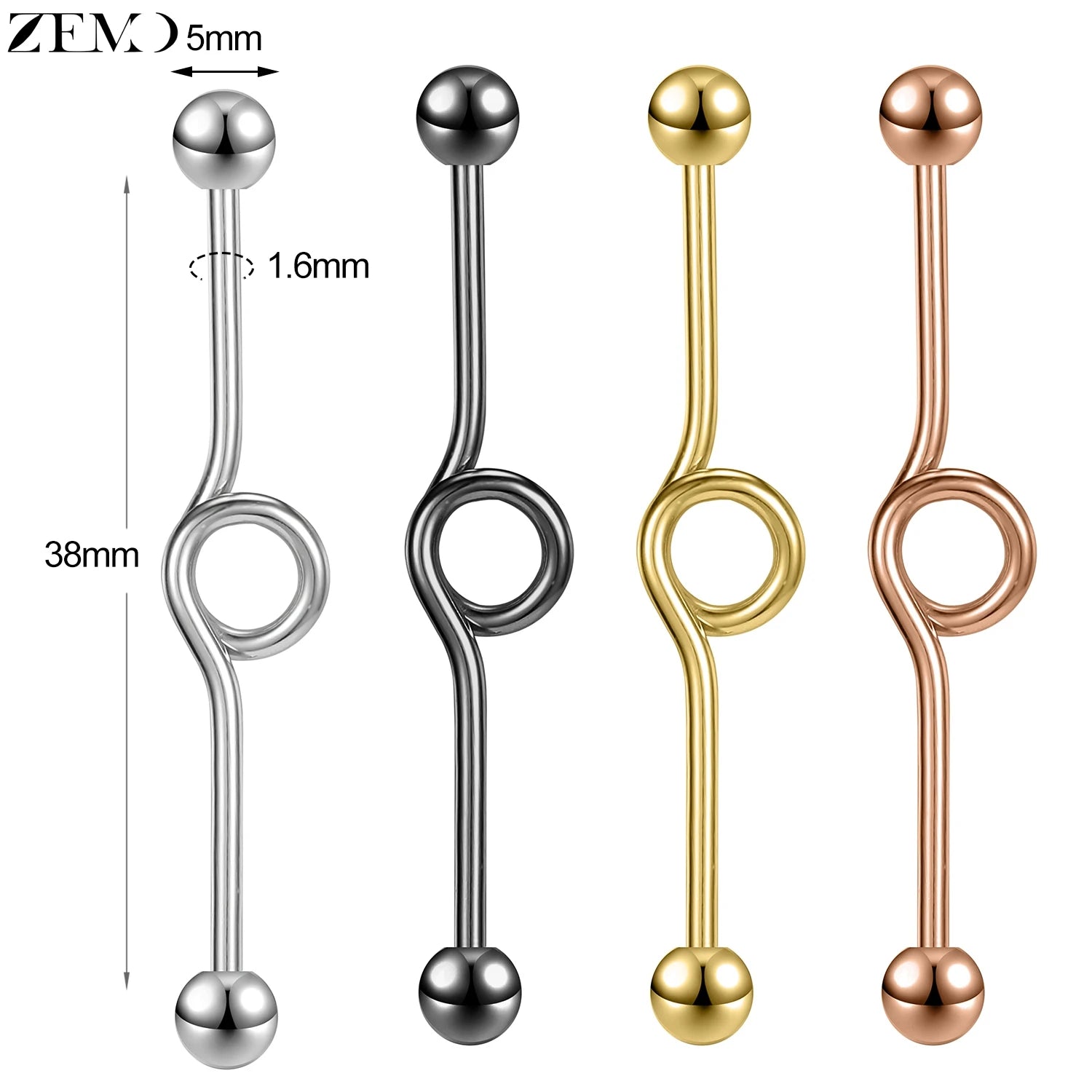 ZEMO 1 Piece 14G Stainless Steel Long Industrial Piercing Women Men 38MM Stud Earrings Barbell Taper Arrow Conch Helix Piercings