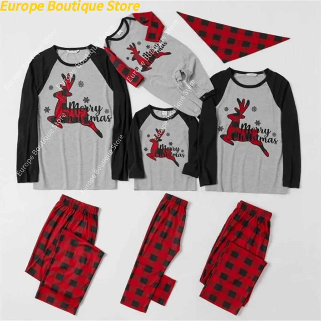 Mom Dad Kids Christmas Print Pajamas Set 2 Piece Pyjama Xmas Family Look Sleepwear Xmas Family Matching Outfits Pjs Loungewear