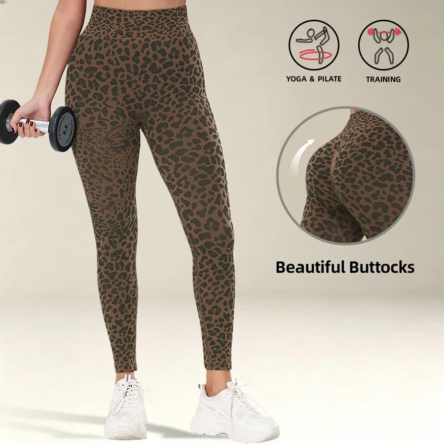 Leopard Print Seamless Yoga Pants High Waist Tummy Control Butt Lifting Sports Leggings Leggings Workout Tights for Women